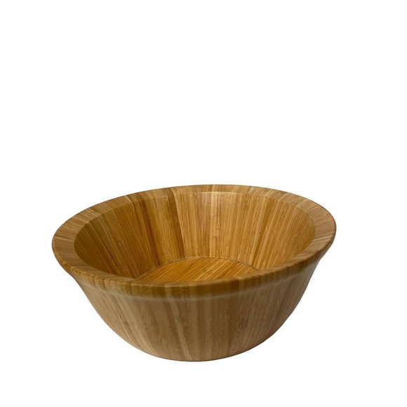 Hand Crafted Lightweight Natural Bamboo Flared Salad Bowl 4.5" H x 12" W - Picture 2 of 7